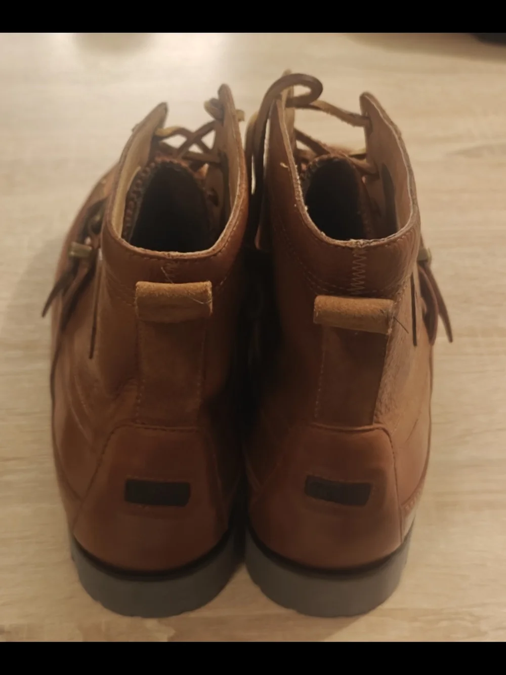 Mens 11.5 Polo Ralph Lauren Ranger Boots brown tan high leather strap shoes logo